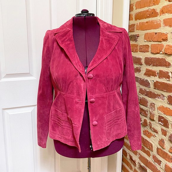 Gorgeous NWOT Ideology Dark Pink Detailed Suede Notched Collar Jacket - Picture 1 of 4